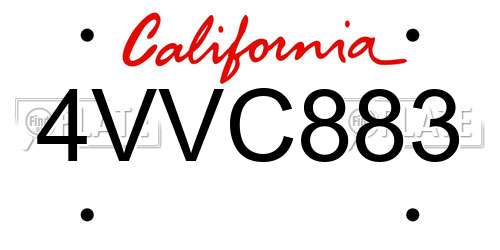 4VVC883 California License Plate