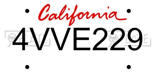 4VVE229 California License Plate