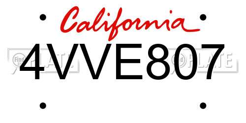 4VVE807 California License Plate