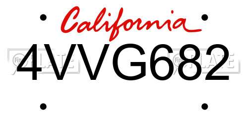 4VVG682 California License Plate