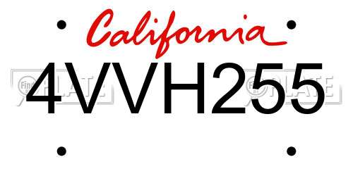 4VVH255 California License Plate