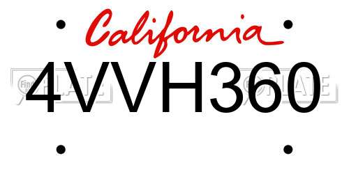 4VVH360 California License Plate