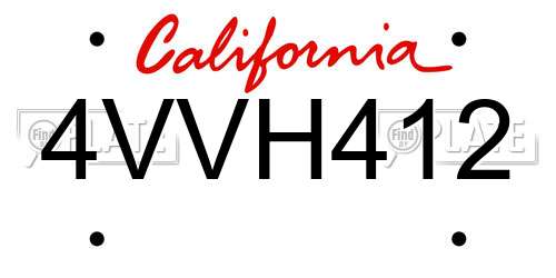 4VVH412 California License Plate