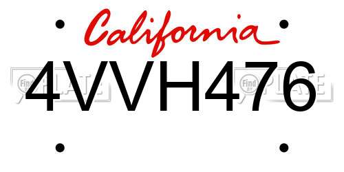 4VVH476 California License Plate