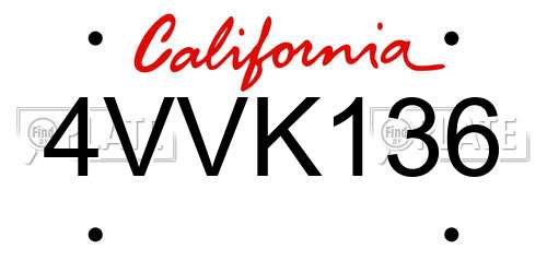 4VVK136 California License Plate