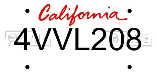 4VVL208 California License Plate