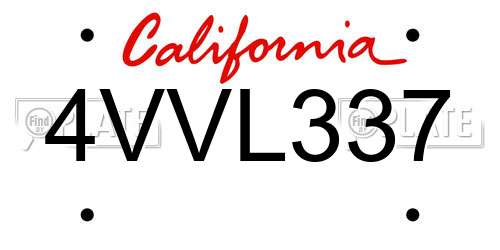 4VVL337 California License Plate
