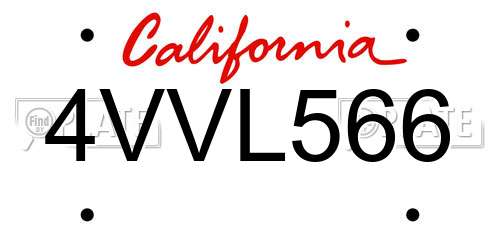 4VVL566 California License Plate