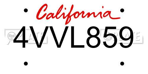 4VVL859 California License Plate
