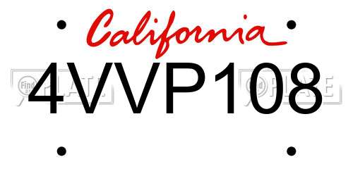 4VVP108 California License Plate