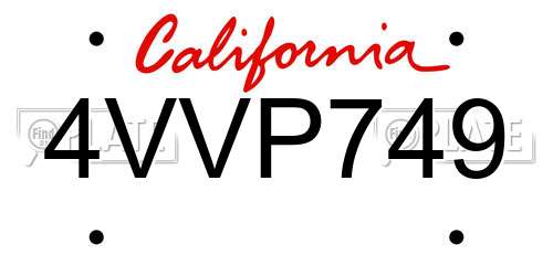 4VVP749 California License Plate