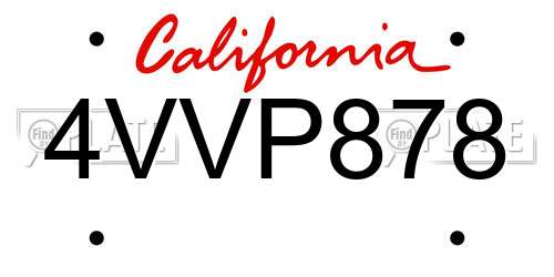 4VVP878 California License Plate