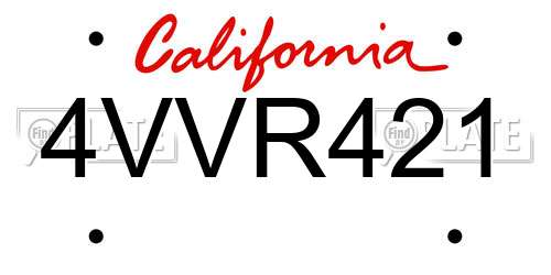 4VVR421 California License Plate