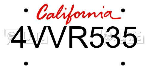 4VVR535 California License Plate