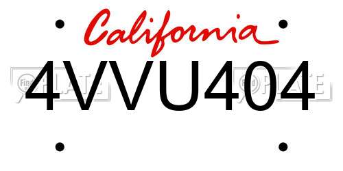 4VVU404 California License Plate