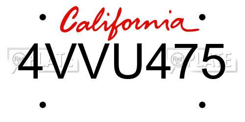4VVU475 California License Plate