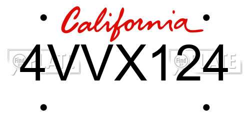 4VVX124 California License Plate