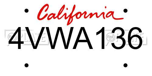 4VWA136 California License Plate