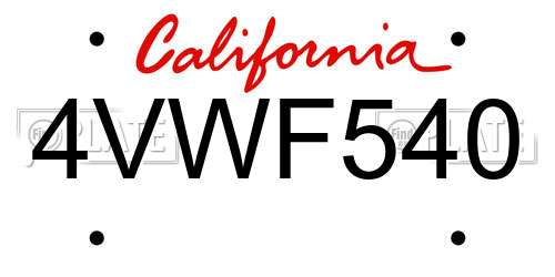 4VWF540 California License Plate