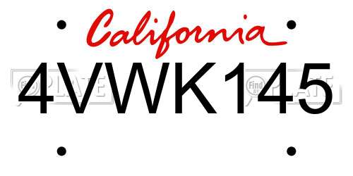 4VWK145 California License Plate