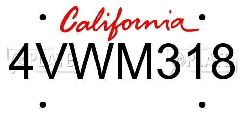 4VWM318 California License Plate