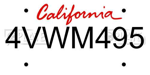4VWM495 California License Plate
