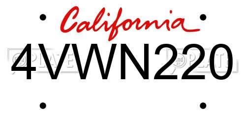 4VWN220 California License Plate