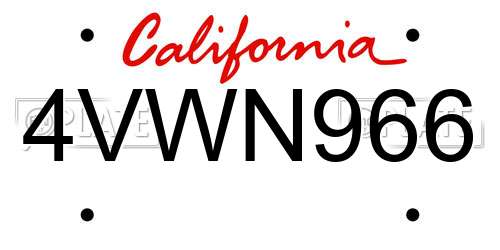 4VWN966 California License Plate