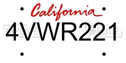 4VWR221 California License Plate