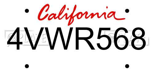 4VWR568 California License Plate