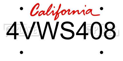 4VWS408 California License Plate