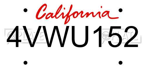 4VWU152 California License Plate