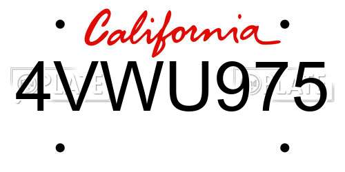 4VWU975 California License Plate