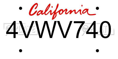 4VWV740 California License Plate