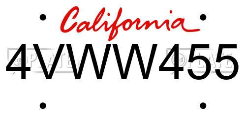 4VWW455 California License Plate