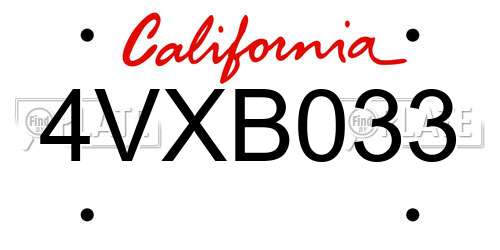 4VXB033 California License Plate