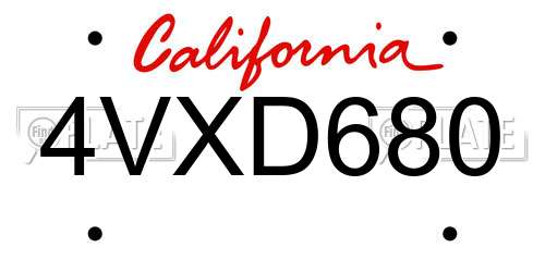 4VXD680 California License Plate