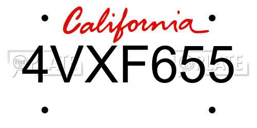 4VXF655 California License Plate
