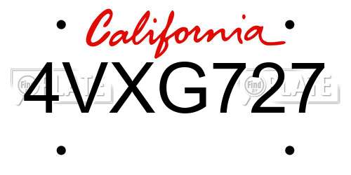 4VXG727 California License Plate