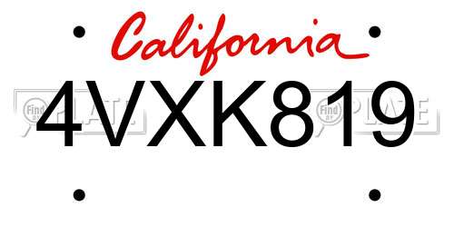 4VXK819 California License Plate