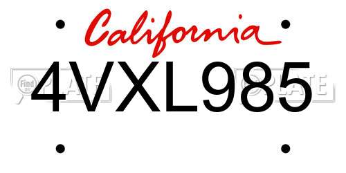 4VXL985 California License Plate