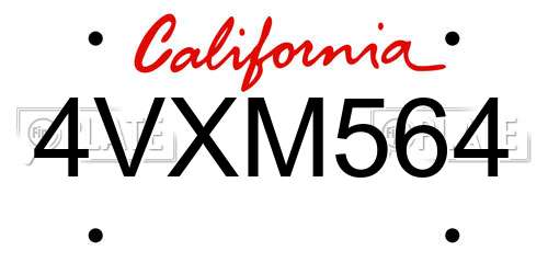 4VXM564 California License Plate