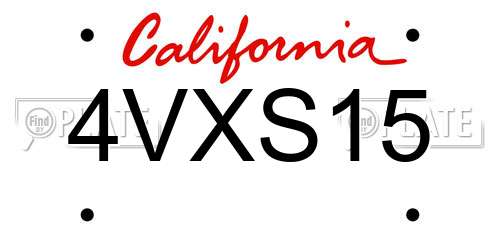 4VXS15 California License Plate