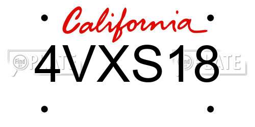 4VXS18 California License Plate