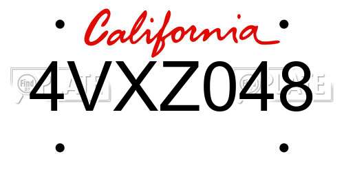 4VXZ048 California License Plate
