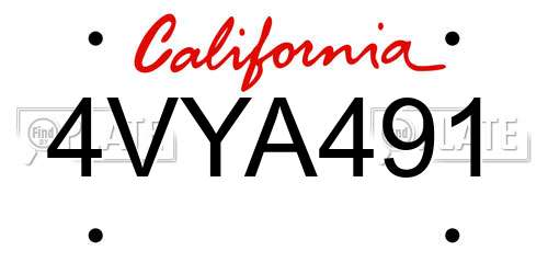 4VYA491 California License Plate