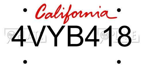 4VYB418 California License Plate