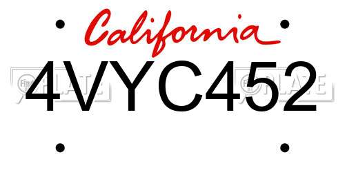 4VYC452 California License Plate