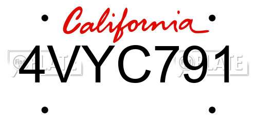 4VYC791 California License Plate