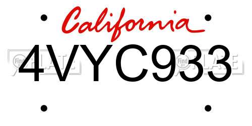 4VYC933 California License Plate